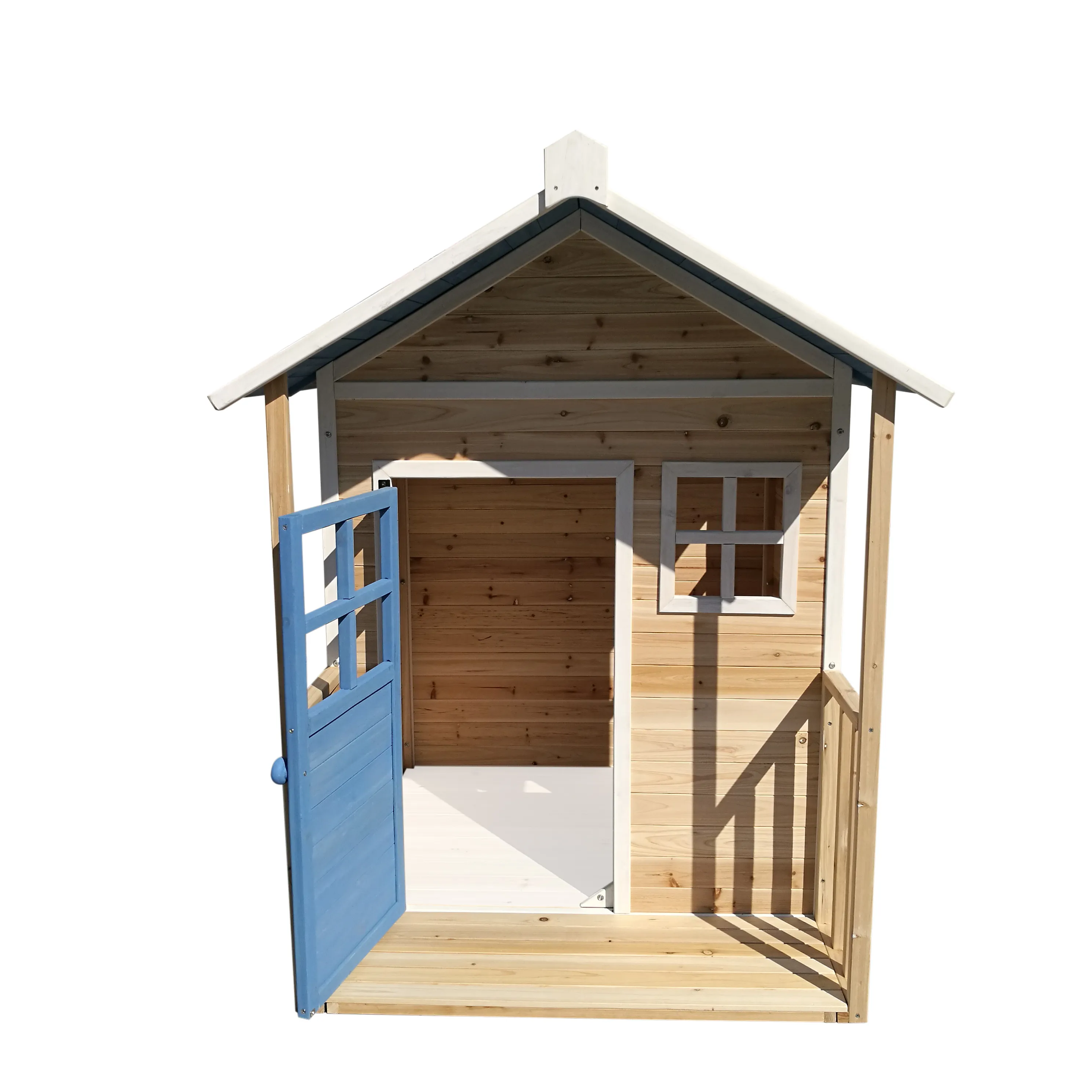 Simple Play house with balcony Modern white and blue wood cubby house Outdoor Children's wooden Playhouse for Kids