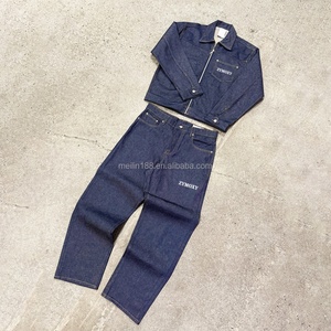 Factory Custom Denim Set Design Denim Jackets and Jeans <b>Pants</b> Set 14oz Salvage Japanese Raw Selvedge Denim <b>Pants</b> Sets for Men - Product Image 1