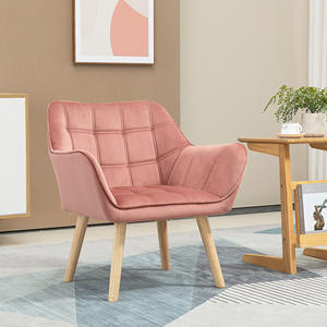 HOMCOM Fauteuil de style nordique en bois et effet velours rose pour salon ou bureau, 67x61. 5x71 cm - Product Image 2