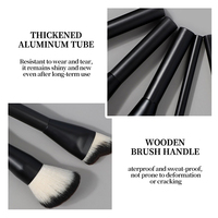 Ensemble de 5 pinceaux de maquillage de voyage à manche plat en bois, noir, correcteur essentiel, logo personnalisé, vegan, haute qualité, prêt à l'emploi, 2025