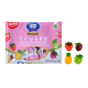 Venda Direta da fábrica Amos 4D Criatividade Fácil de Rasgar Embalagem 256G 3D Delicioso Sabor Sortido Suco de Frutas Real Gummy Candy