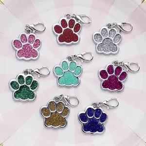Glitter Inside Paw Shape Anti-Lost Personalized Alloy Laser Engraved Pet ID Tag For Pets