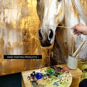 モダンラグジュアリーゴールドリーフ抽象的な油絵白い馬手描きキャンバス絵画ホテルウォールアート油絵 - Product Image 4