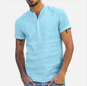Áo sơ mi nam chất liệu cotton linen, cổ đứng, tay ngắn, màu trơn, kiểu dáng đa năng, size S-3XL, có thể tùy chỉnh - Product Image 5