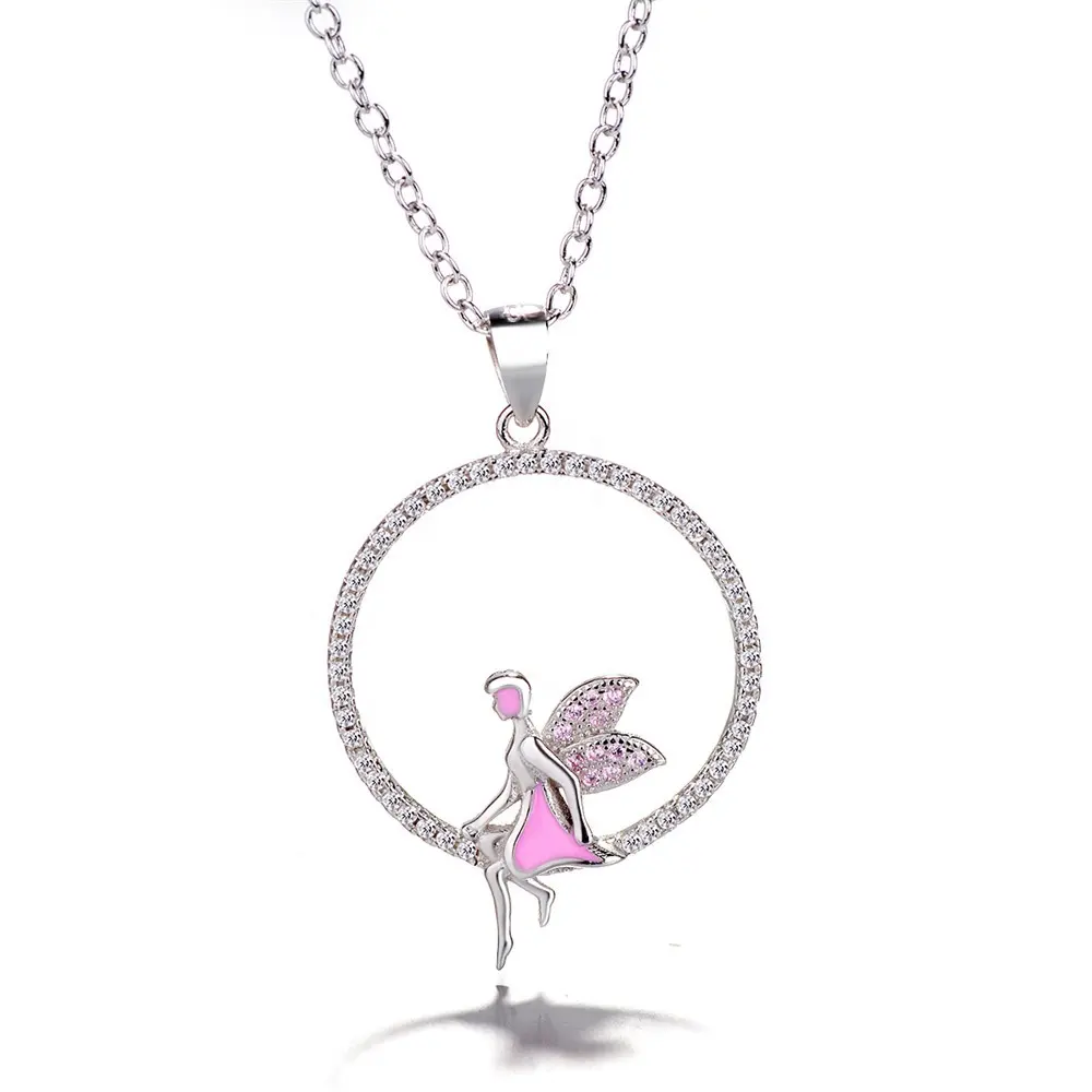 925 стерлингового серебра маленькая девочка с крыльями ангела кулон ожерелье