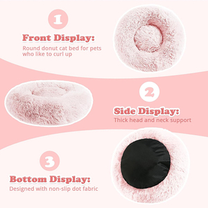 Proveedores de muestras gratis Deluxe super suave donut cama para perro rosa largo felpa redondo esponjoso gato mascota nido perrera refugio cama para cachorro - Product Image 2