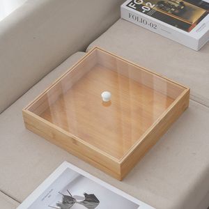 Plateau en bambou Dazhiran avec couvercle, lot de 3, couvercles en acrylique transparent, plateaux de service pour la présentation de pain et de gâteaux, rangement de cuisine - Product Image 5