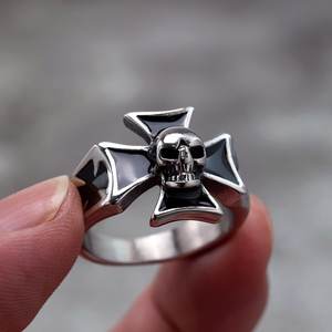 Men's Titanium Steel <b>Ring</b> Cross Skull Design Hip Hop Style Gift Jewelry - Product Image 4