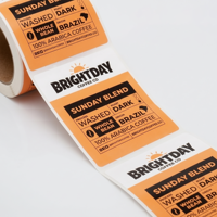 Étiquettes autocollantes pour sachets de café en rouleau, étiquettes pour emballages de sacs à fond plat, autocollants en vinyle imperméables et résistants à l'huile pour logos d'emballage