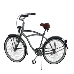 <span class=keywords><strong>Bicicleta</strong></span> Retro Cromada Estilo Beach Cruiser con Horquilla Springer, Clásica Vintage de <span class=keywords><strong>26</strong></span> Pulgadas, Plateada Electroplacada, <span class=keywords><strong>Bicicleta</strong></span> <span class=keywords><strong>Lowrider</strong></span> - Product Image 1