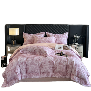 Juego de Ropa de Cama Moderna de Algodón Lavado, 4 Piezas, Estampado Floral, Funda de Edredón Suave y Transpirable, Tejido Orgánico de 300 Hilos - Product Image 1