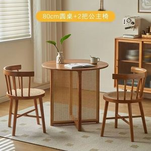 Solid Wood <b>Rattan</b> <b>Table</b> And Chair Set Round <b>Dining</b> <b>Table</b> With Chairs For Living Room And <b>Dining</b> Room Small Apartment Use - Product Image 4