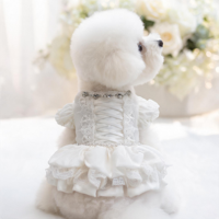Robe de Mariage pour Chien en Satin Blanc de Luxe, Confortable, avec Dentelle et Strass Élégants, Style Corset Ajustable, Vente en Gros