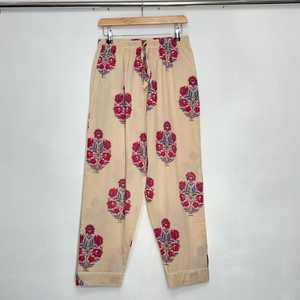 Pantalon de pyjama en coton imprimé floral pour femme, taille mi-haute élastique, longueur cheville, vêtement d'intérieur en tissu doux tissé, idéal pour l'été - Product Image 4