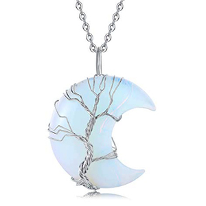 Tree Life Carved Wire-Wrapped Crescent Moon <strong>Stone</strong> Crystal Sun Catcher 7 <strong>Chakra</strong> Healing Crystal Necklace with Stress Reduction - Product Image 6