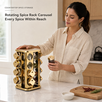 Étagère à épices rotative 16 pots dorée, organisateur d'épices de comptoir, rangement pour assaisonnements de cuisine, fournisseur en gros OEM ODM