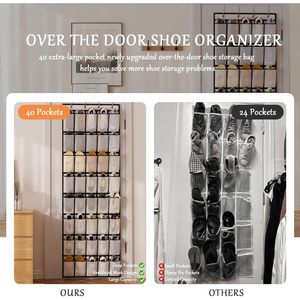 Over The Door <b>Shoe</b> Organizer 40 Pockets Breathable Mesh Hanging <b>Storage</b> Rack For <b>Shoes</b> Behind Door Wall Mount - Product Image 2