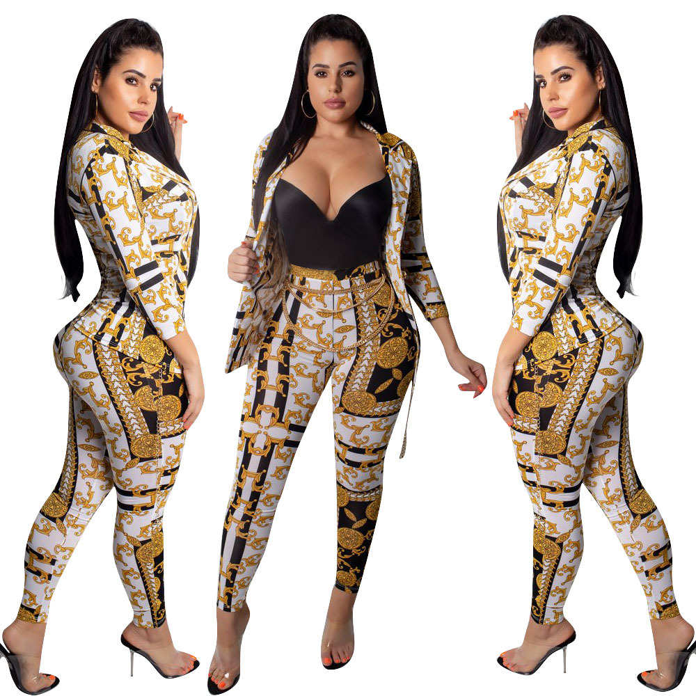 En gros Offres Spéciales or Imprimé Manches Longues Costume mode club chemise 2021 printemps femmes vêtements