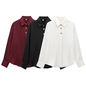 Nouvelles Blouses <span class=keywords><strong>Chic</strong></span> pour Femmes à Manches Longues, Style Bancaire Mondial, avec Boutons Métalliques, Rétro et Polyvalentes - Product Image 1