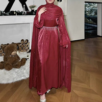Robe plissée style cape, robe de soirée scintillante et élégante, écharpe longue pour rassemblement moyen-oriental, chaîne de taille en perles et diamants