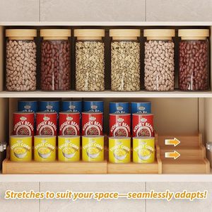 Bamboo Storage Rack 3 Tier Multi Function Kitchen Organizer For Spices And Sundries <b>Desktop</b> <b>Shelf</b> - Product Image 2