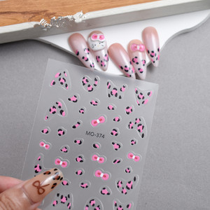 Autocollants pour ongles en relief 2D Sweet Kitty Cat Bow, motif imprimé léopard, 3 couleurs, autocollants pour ongles en plastique sans danger pour les enfants, pour la manucure DIY - Product Image 1