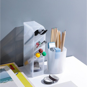 Transparent Angled Desk Organizer Multi Functional <b>Storage</b> <b>Box</b> <b>For</b> Pens Pencils Office Supplies Desktop Stationery Holder - Product Image 3