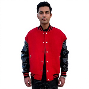 Chaqueta Varsity Roja de Lana con Mangas de Cuero Genuino Negro para Hombre, Chaqueta de Béisbol Transpirable para Invierno - Product Image 1