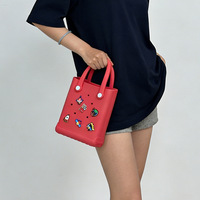 Koreanische Damen-Handtasche im Quadratischen Design mit Zwei Offenen Trageriemen, Große Kapazität, DIY Kosmetik- und Strandtasche