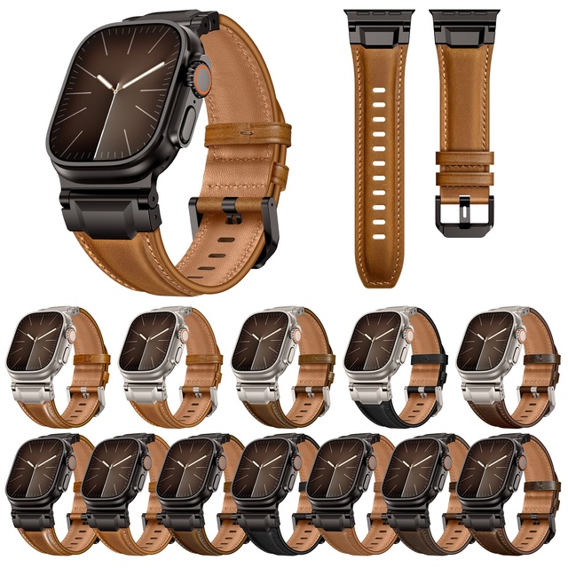 2026 Fashion Trend - Durable Retro Leather Modified Metal Connector with Top Grain Leather Watch Strap Bands