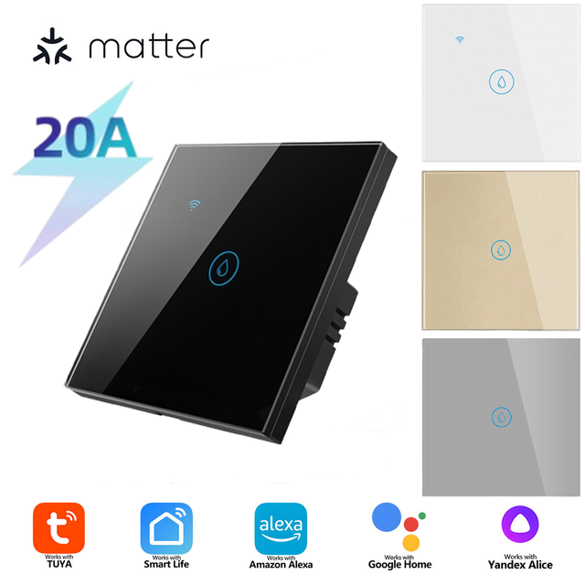 Tuya Matter WiFi Smart Wall Touch Boiler Switch Matter Water Heater Switch Remote Control Wall Light Switch Smart Home Products