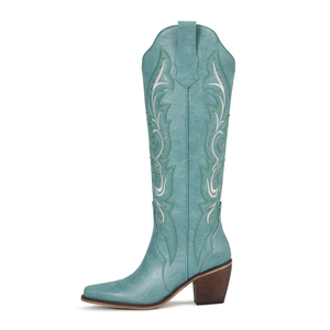 <span class=keywords><strong>Botas</strong></span> Vaqueras WETKISS para <span class=keywords><strong>Mujer</strong></span>, con Punta en Pico, Remaches y Bordados, <span class=keywords><strong>Botas</strong></span> Altas hasta la Rodilla, Tacón Grueso Vintage, para Verano - Product Image 2