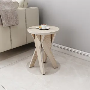 2ピース合板ラウンドサイドテーブル木製エンドデスクコーヒーテーブルナイトスタンドリビングルームベッドルームコーヒーテーブル用スモールデスク