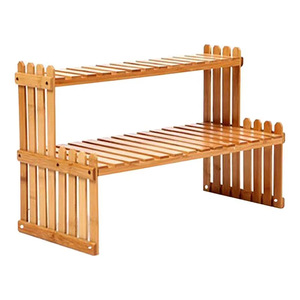 Bamboo Plant <b>Shelf</b> 2 Tier Desktop Organizer <b>Rustic</b> Ladder Indoor Multi Plant Stand Standing Type Rectangle Eco Friendly - Product Image 1