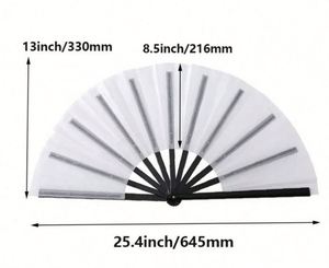 Promoción: Abanico de mano musical plegable de 13 pulgadas, estilo ángel, clásico KONGFU, para bricolaje, arte folclórico, con varillas de plástico, de poliéster, en blanco para sublimación - Product Image 2