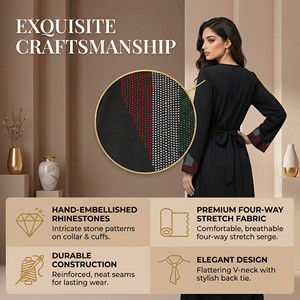 Abaya islamique noire pour femmes avec strass, vente en gros - Product Image 4