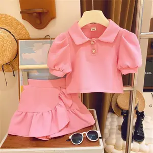 Kids Girls Clothing Sets Solid Color Crop Tops Pleated Skirts 2PCS Suit