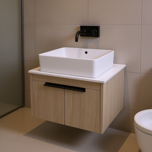 Modern Design White Oak Bathroom Vanity 24 Inch Wall Mounted Soft Close Door 2 Piece Basin Set - Product Image 2