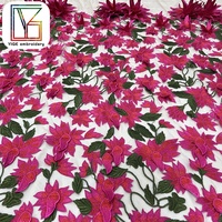 Tissu en dentelle de tulle brodé de fleurs 3D rouges de haute qualité pour robe de mariée, tissu en dentelle africaine pour mariée