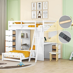 White Loft Bed With Desk And <b>Storage</b> Drawers For <b>Kids</b> Bedroom Furniture - Product Image 1