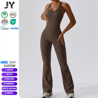 Joyyoung Combinaisons de sport côtelées évasées pour femmes et filles, avec soutien-gorge intégré et coussinets, pour le yoga, l'entraînement et la gym, style legging, pantalon et body