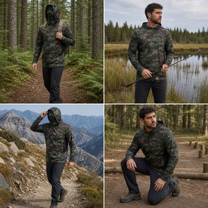 Custom Outdoor Fishing Camo Hoodies Men Long Sleeve Hood Breathable Moisture Wicking Embroidered Quick Dry UV Protection Sporty - Product Image 6