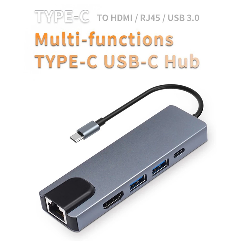 Hub usb tipo c 5 in 1, hub hdtv 4k usb c para gigabit ethernet rj45 lan adaptador para mac kitap pro yıldırım 3 USB-C