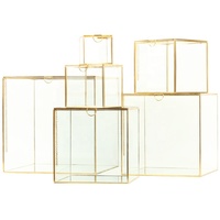 Vitrines en verre, boîtes cubiques dorées, présentoirs pour bijoutiers, emballage et présentoir avec base miroir, boîte de luxe en métal et en verre