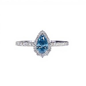 Bague de fiançailles en diamant bleu de laboratoire avec halo, argent 925 plaqué rhodium, certifiée IGI, cadeau d'anniversaire pour les amoureux de bijoux - Product Image 1