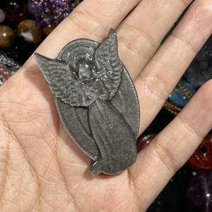 Figura de Ángel Tallada a Mano en Obsidiana Dorada, Tallado en Relieve con Temática Animal, Arte Coleccionable - Product Image 3