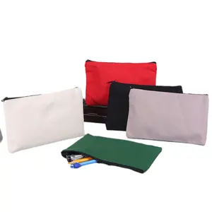 Multi-Purpose Blank Cotton Canvas Pouch Bag with Zipper for Makeup, Cosmetic, Pencil, Invoice, Bill, Travel Toiletries,