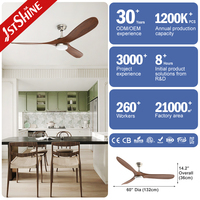 Ventilateur de plafond intelligent 1stshine en bois massif avec assistant vocal, respectueux de l'environnement, compatible TUYA Wifi, pour salon et chambre, avec télécommande