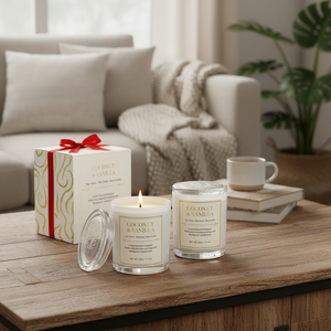 2 Pack Coconut Vanilla Aromatherapy Scented <b>Candles</b> Long Lasting Wooden Wick Soy Wax Holiday <b>Gift</b> <b>Set</b> with Elegant Boxes - Product Image 3