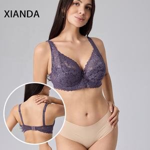 XIANDA OEM ODM Soutien-gorge push-up surdimensionné personnalisé pour femmes, respirant, avec dentelle florale, bretelles réglables, fermeture à crochet dans le dos, armatures - Product Image 3